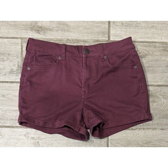 Aeropostale Shorts High Waisted Midi Burgundy Color Cotton Stretch Size 6 EUC - Picture 1 of 6